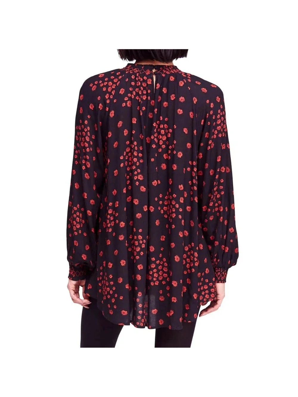 Free People S Small Red Black Flowers In Her Hair Smock Tunic Blouse Top